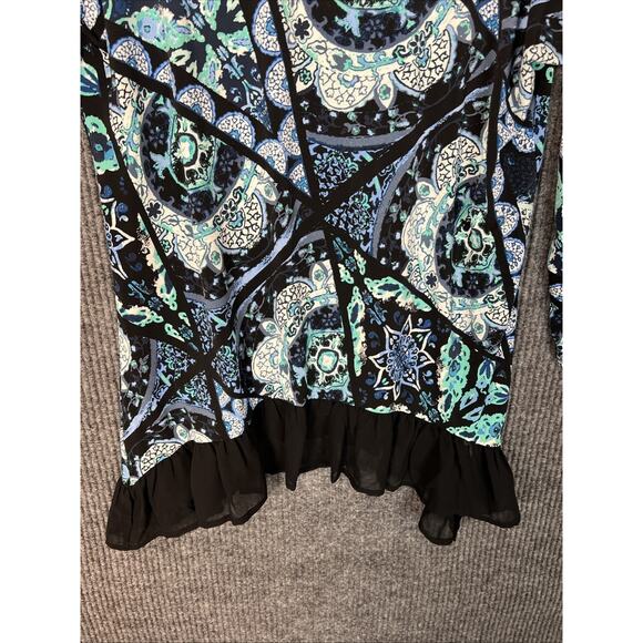 Cato Womens Blue Bohemian Floral Blouse Size XS Chiffon Hem Fairy Romantic - Picture 3 of 9